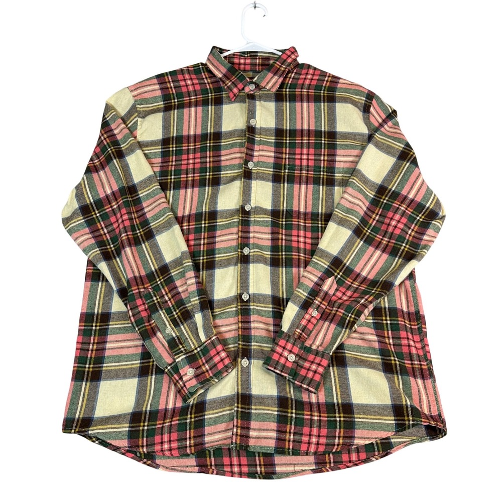 Mountain Ridge Mens XXL Plaid Flannel Button Down Shirt Pink Green Long Sleeve‎